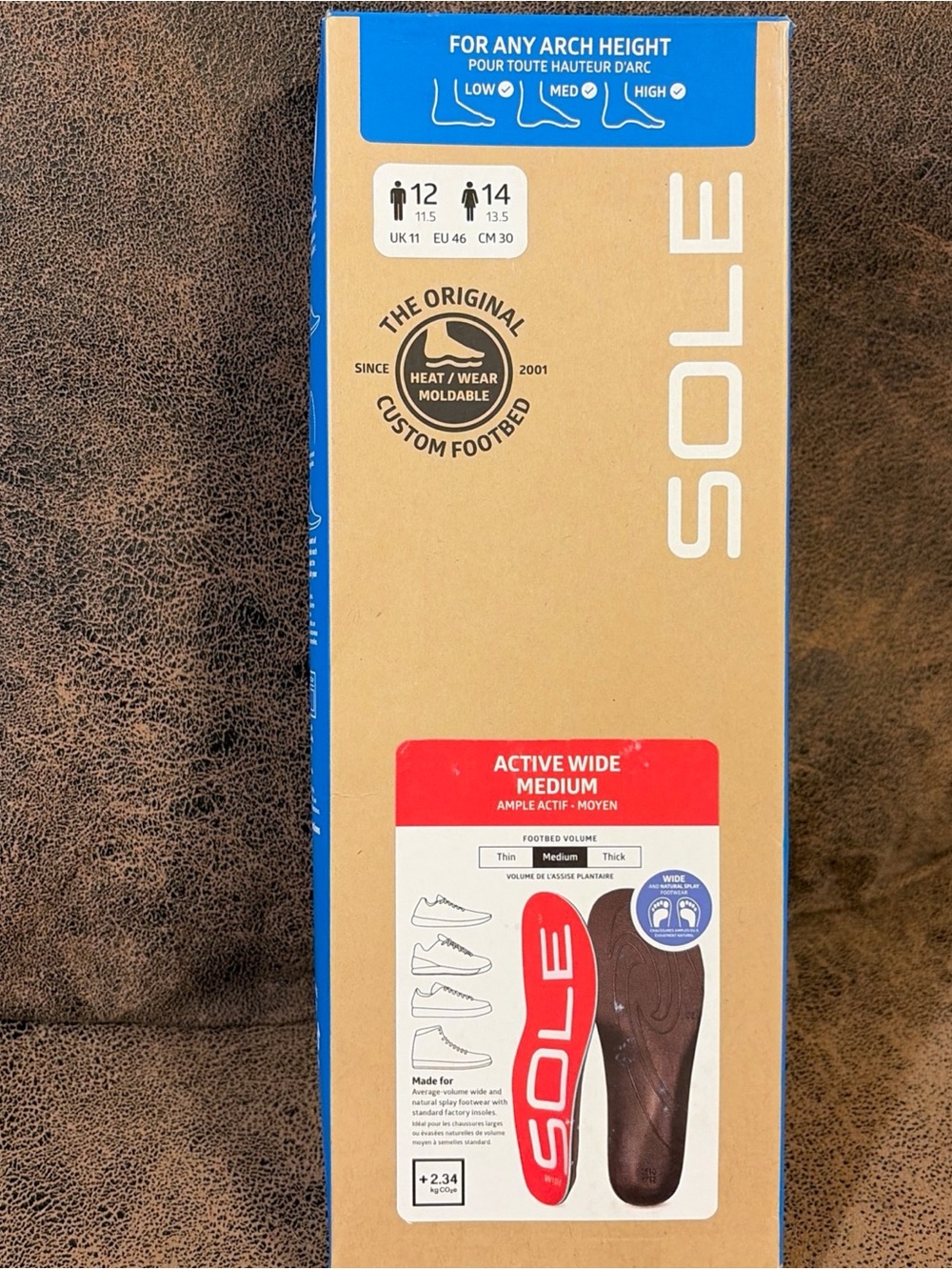 SOLE Active Medium Insoles - Custom Moldable. Mens Size 12/Women 14